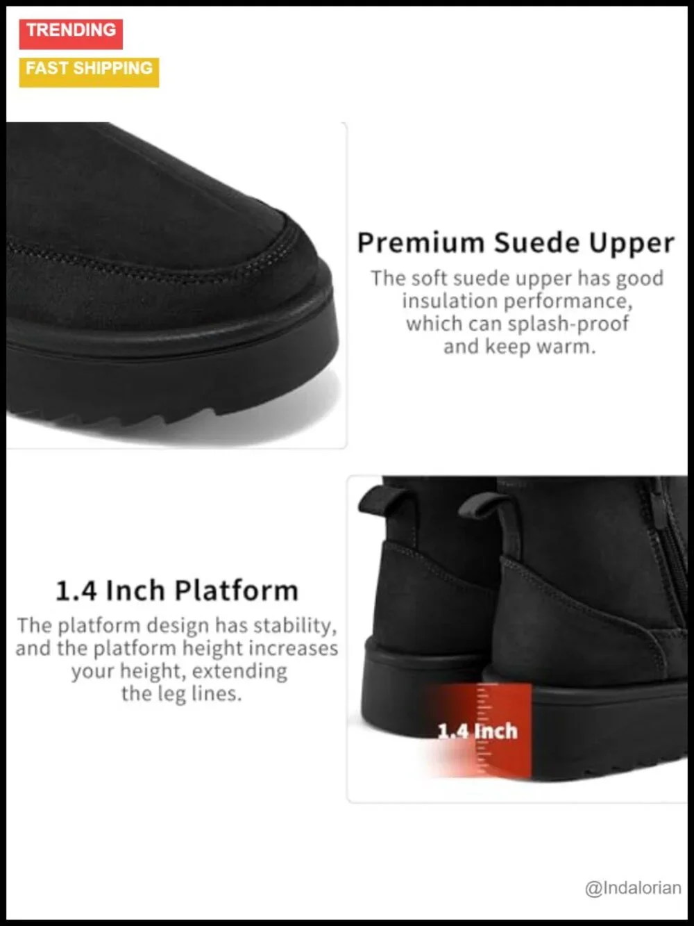 Women's Suede Platform Ankle Snow Boots with Faux Fur Lining